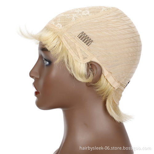 Rebecca Fashion Wholesale Short Human Hair Pixie Cut Wig 9 Inch Remy Brazilian Hair Wigs 613 Blonde Non-Lace Front Wig For Women